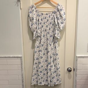 Nothing Fits But Blue Floral Cotton Gauze Sakura Dress Cottagecore Size Small